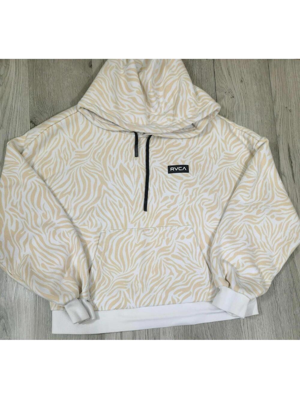 RVCA Beige White Zebra Print Half Zip Hoodie Pullover XS #6